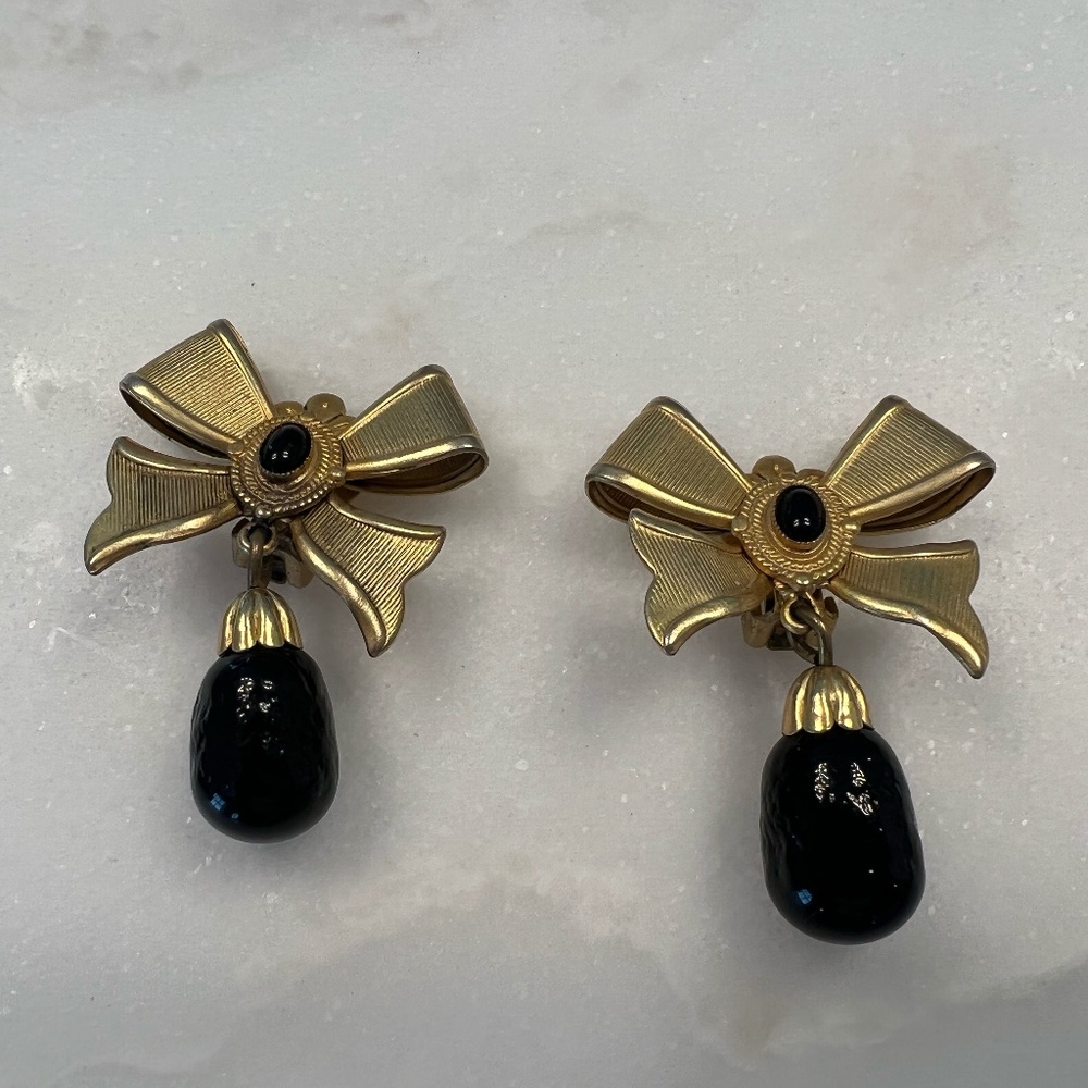 Costume Gold Plated Drop Bow Clip-on Earrings